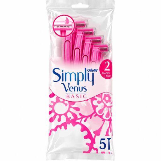 خودتراش دو لبه ژیلت مدل Simply Venus صورتی بسته 5 عددی